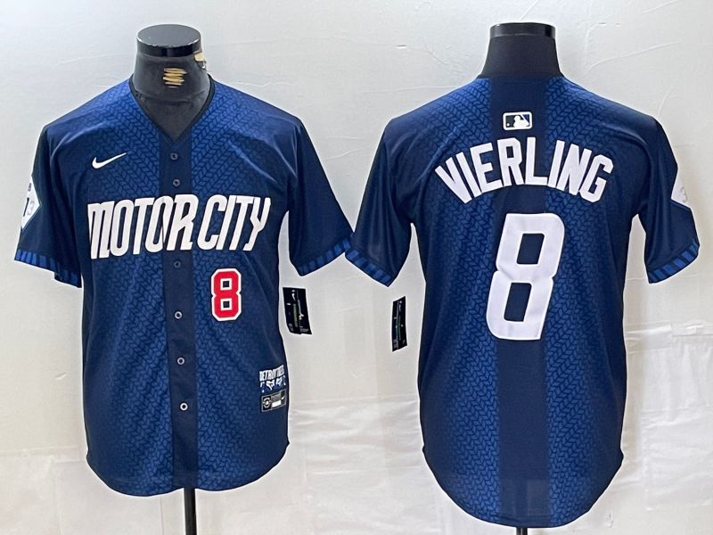 Men Detroit Tigers 8 Vierling Blue City Edition Nike 2024 MLB Jersey style 3